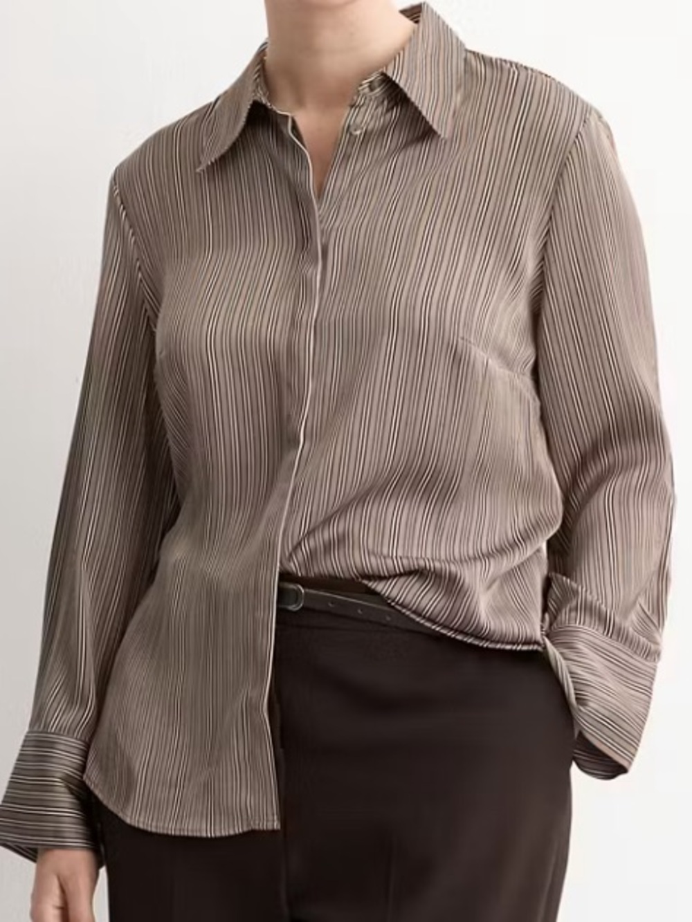 Mango Brown Striped Button-Down Shirt SATIN STRIPED SHIRT 4072